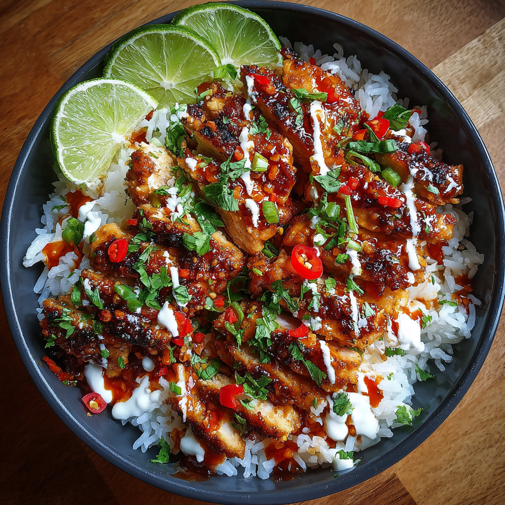 Sweet Chili Chicken Bowl with Coconut Lime Drizzle