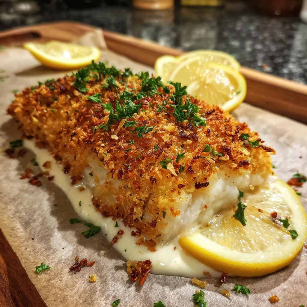 Crispy Mayonnaise & Panko Crusted Baked Fish