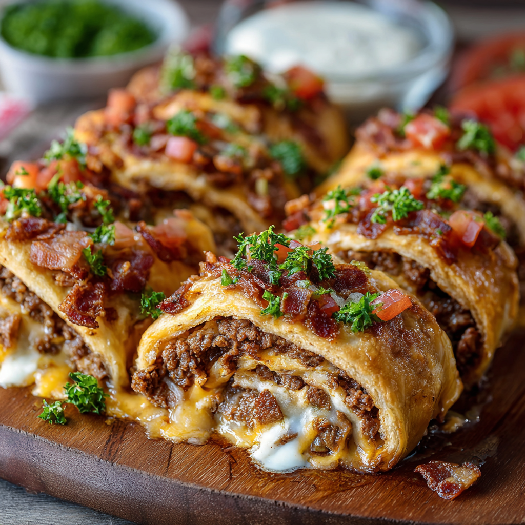 Garlic Butter Bacon Cheeseburger Rollups