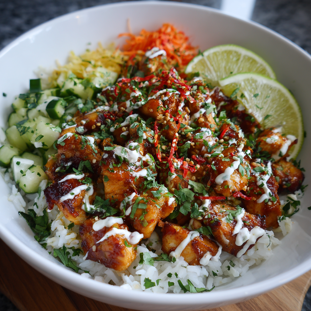 Sweet Chili Chicken Bowl with Coconut Lime Drizzle