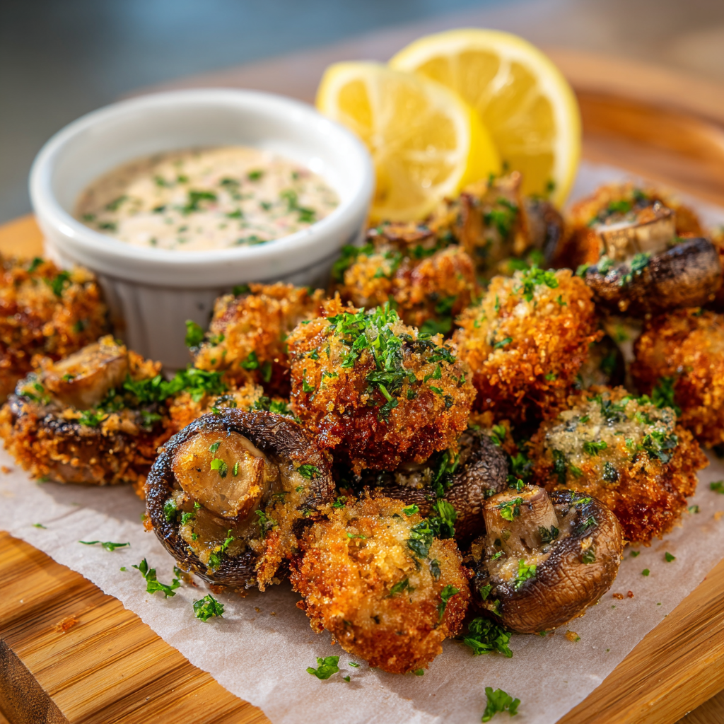 Crispy Oven Fried Garlic Mushrooms