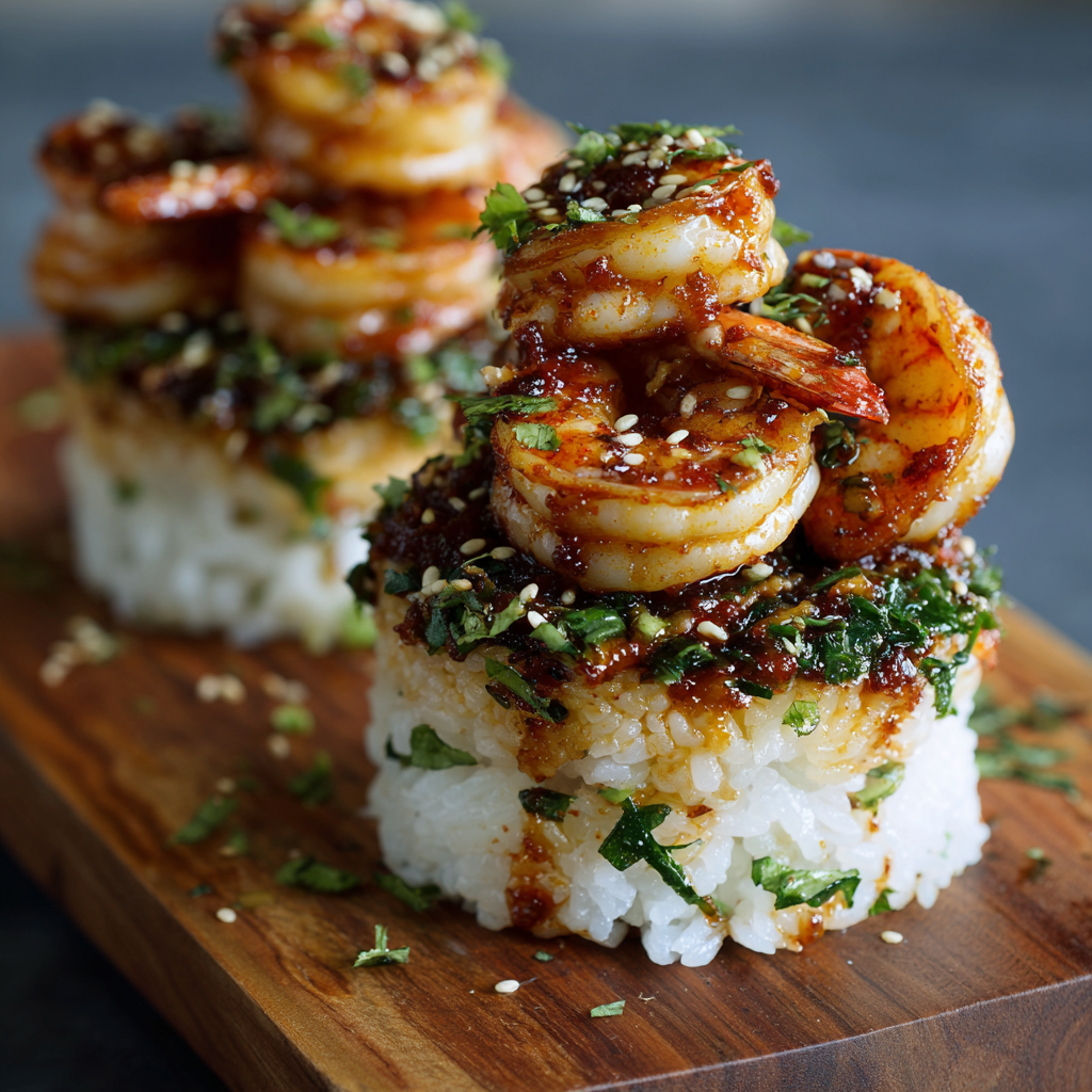 Spicy Shrimp Sushi Stacks
