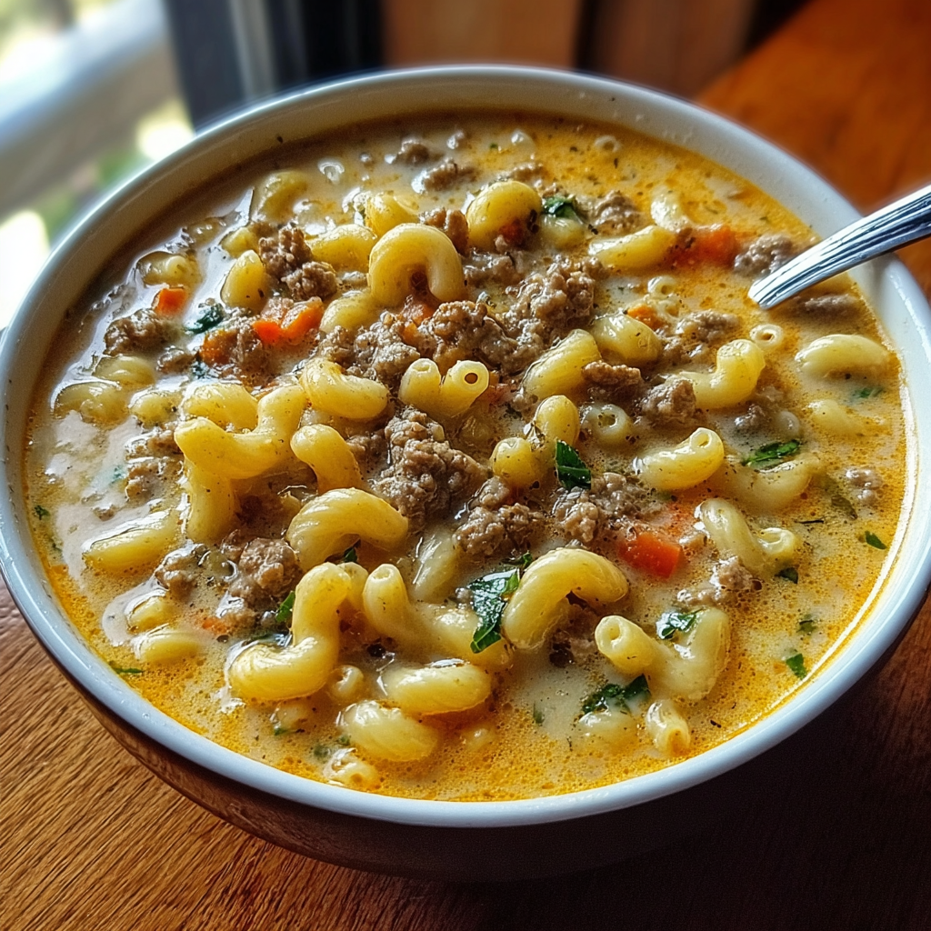 One-Pot Macaroni Cheeseburger Soup