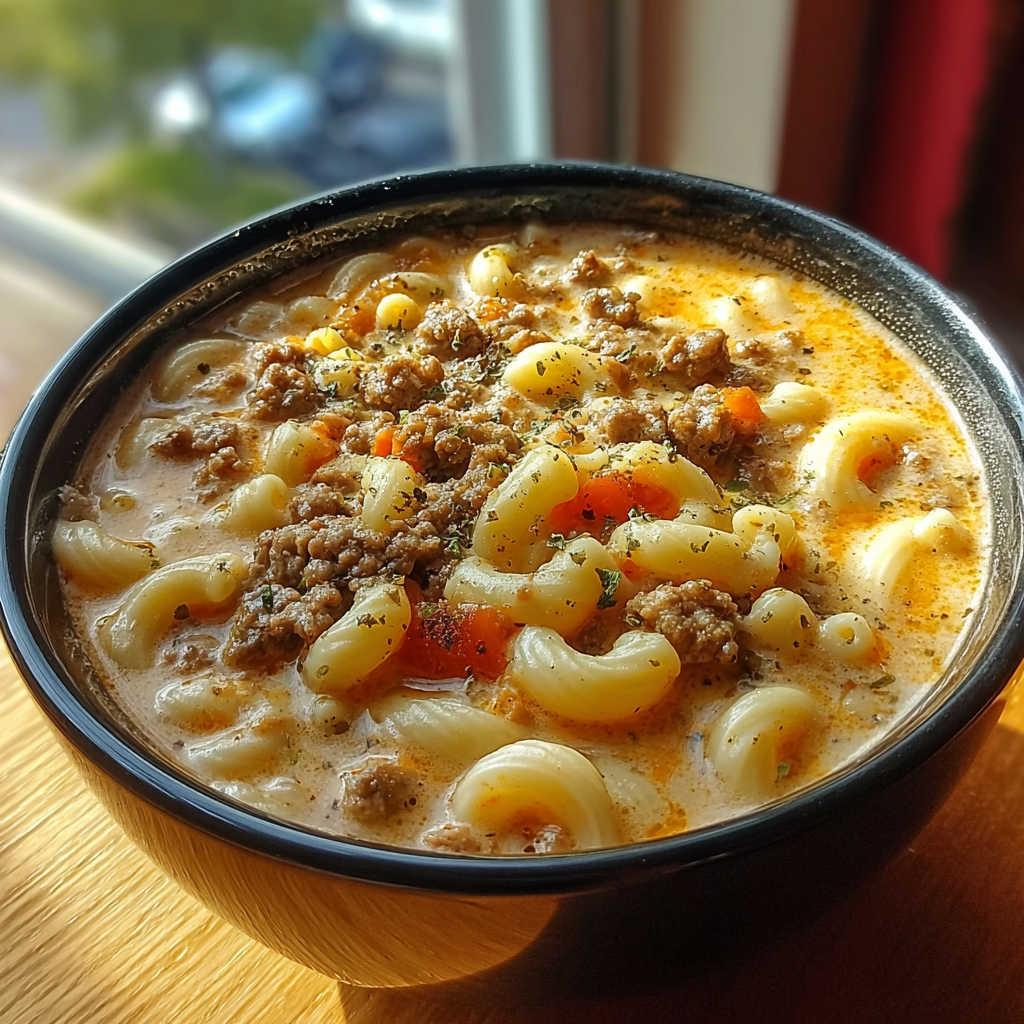 One-Pot Macaroni Cheeseburger Soup