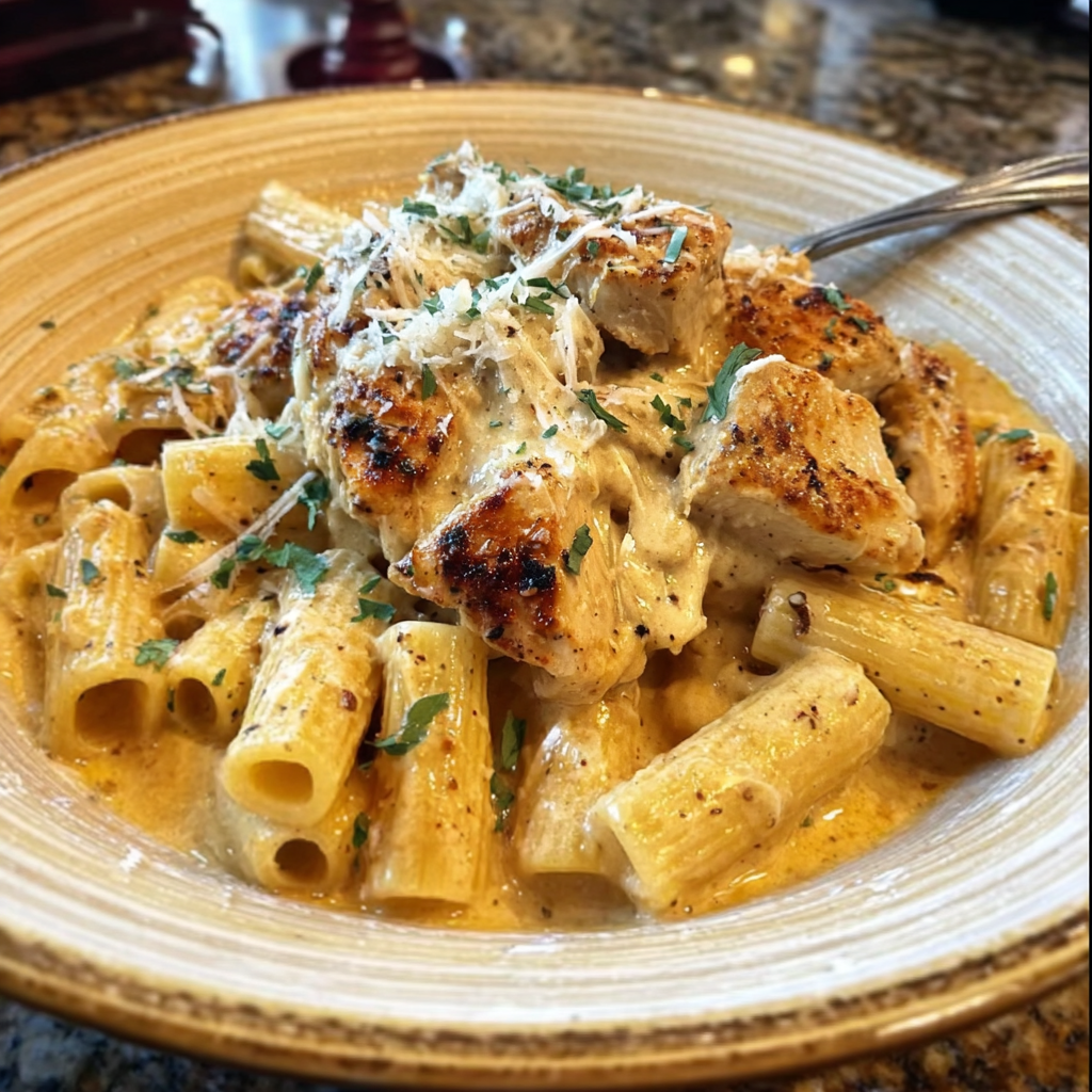 Chicken and Rigatoni in Parmesan Sauce