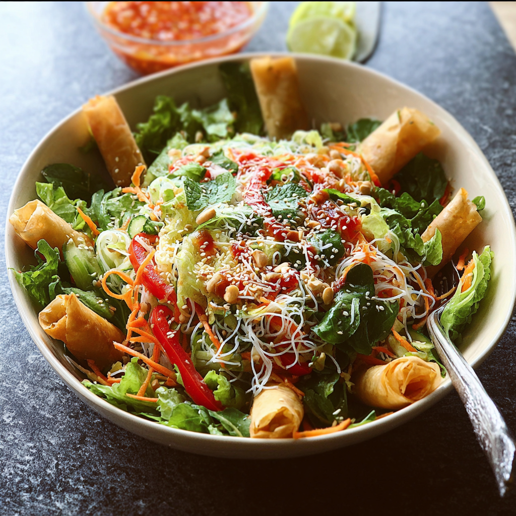 Spring Roll Salad with Spicy Ginger Dressing