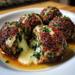 Spinach Garlic Meatballs Stuffed with Mozzarella