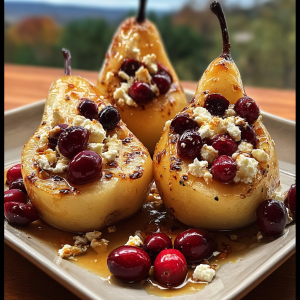 Baked Pears with Feta, Honey, and Cranberries