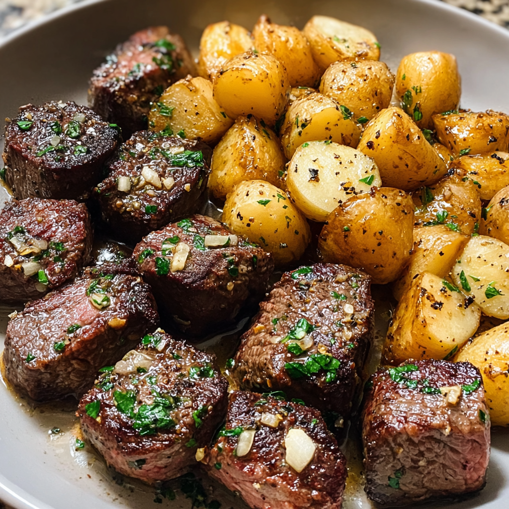 Garlic Butter Steak Bites and Potatoes